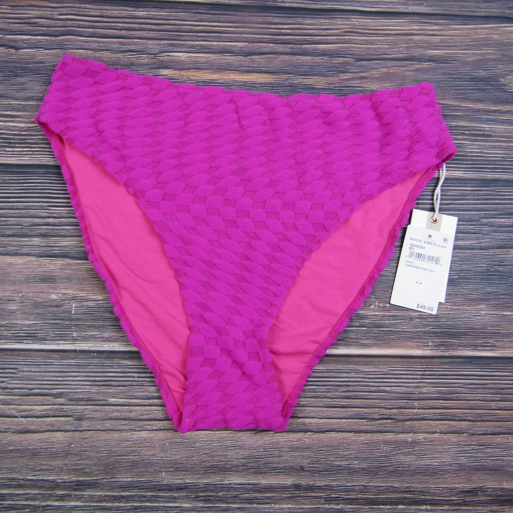 Good American NEW XL Size 4‎ Pink Jacquard Wave Cheeky Bikini Bottom Barbie